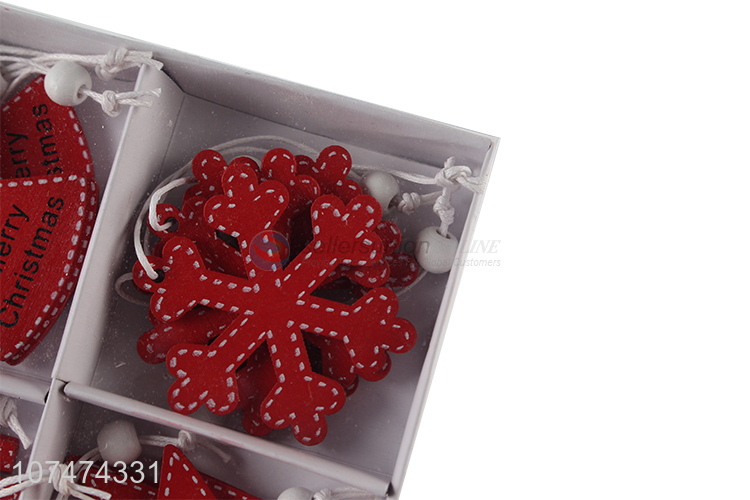 New arrival red hanging wooden Christmas tree ornaments wooden crafts
