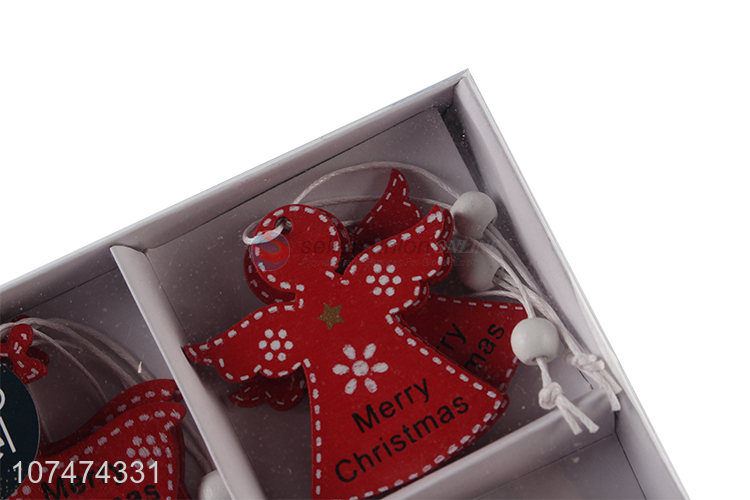 New arrival red hanging wooden Christmas tree ornaments wooden crafts