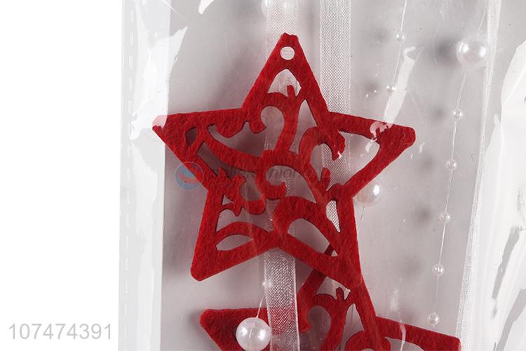 China supplier Xmas decoration polyester ribbon with wooden stars & pearls
