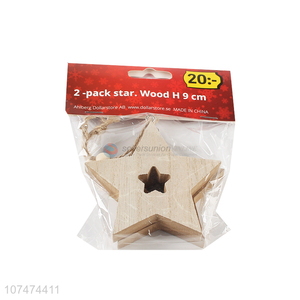 Low price Christmas tree hanging ornaments hollow wooden star pendants