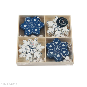 Most popular Christmas tree decoration colored wooden snowflake pendants