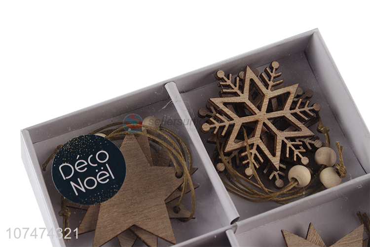 China factory Xmas decoration natural color hanging wooden ornaments