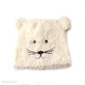 New arrival white cartoon bear hat girls knitted hat