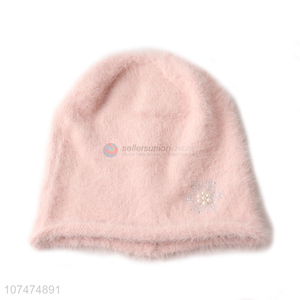 New arrival pink windproof earmuffs outdoor knitted hat