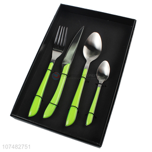 Hot Sale Stainless Steel Knife Fork Spoon With Green Handle Gift Set