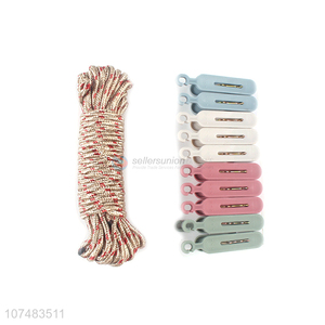 Hot selling home laundry 10 pegs plastic clothespins and clothes line set