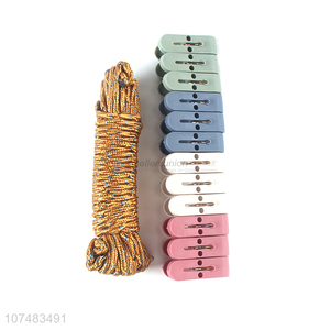 Reasonable price household 12 pegs plastic clothespins and clothes line set