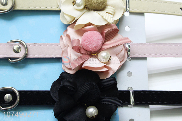 Reasonable price pet accessories pu leather dog collar with flower