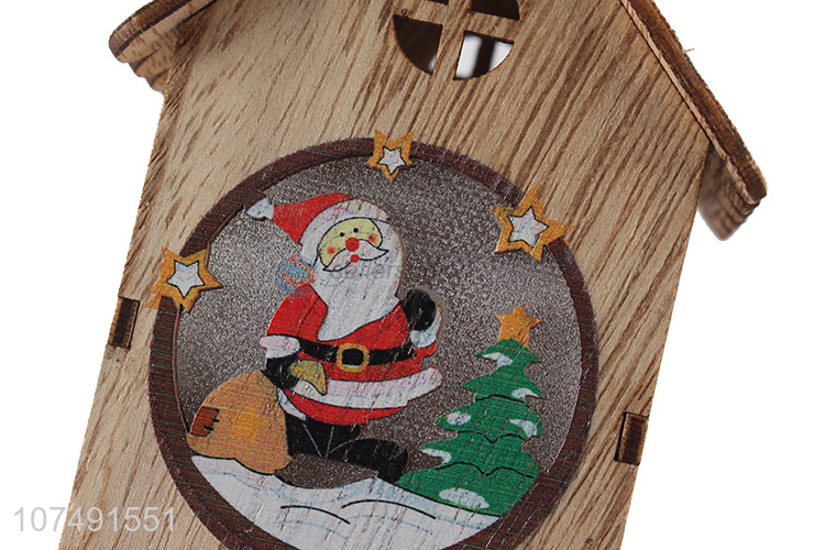 Hot Selling Christmas Hanging Pendant Wooden House Led Light Christmas Ornament