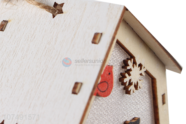 Bottom Price Christmas Decoration Wooden Christmas House Shape Pendant With Light