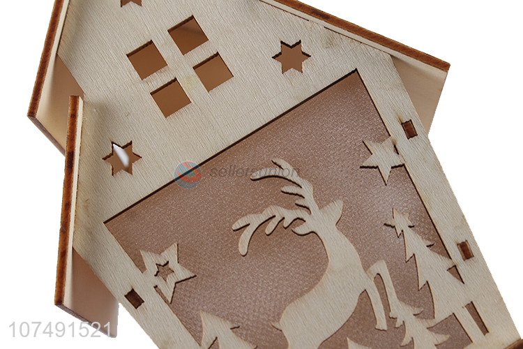 Bottom Price Christmas Wooden House Pendant Led Light Christmas Ornament