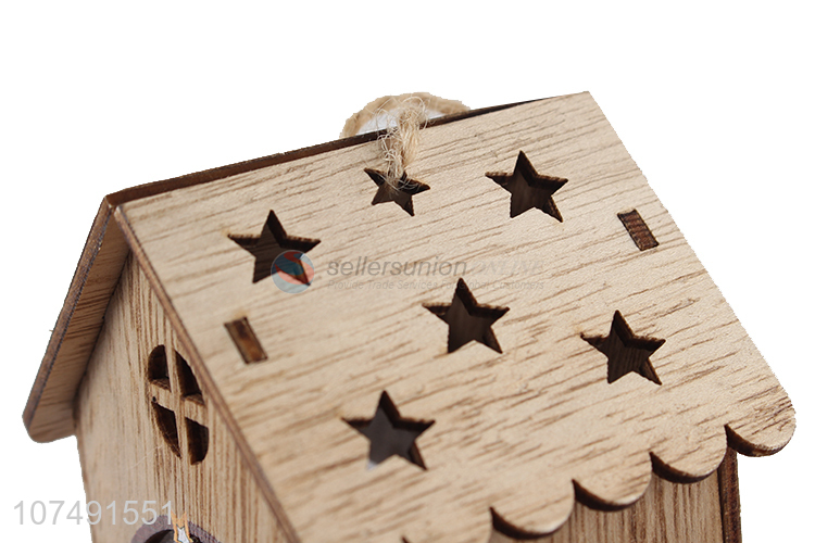 Hot Selling Christmas Hanging Pendant Wooden House Led Light Christmas Ornament