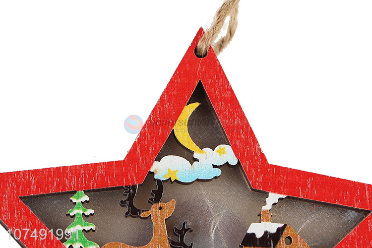 New Arrivals Star Design Hollow Out Wooden Christmas Tree Pendant With Light