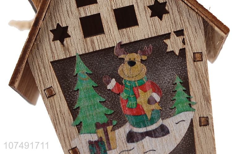 Premium Quality Christmas Ornaments Hanging Led Light Wooden House Pendant