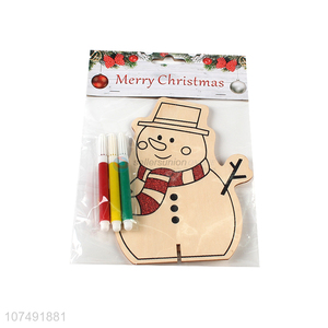 Factory Sell Snowman Pattern With 3Pcs Water Color Pen Wood Diy Toy For Kids