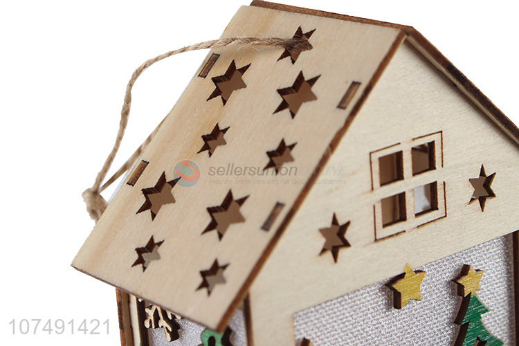 Cheap Price Hollow Christmas Decoration Wooden Stereo House With Lamp