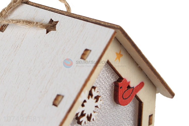 Top Selling Wooden Christmas House Shape Led Light Pendant Christmas Decoration