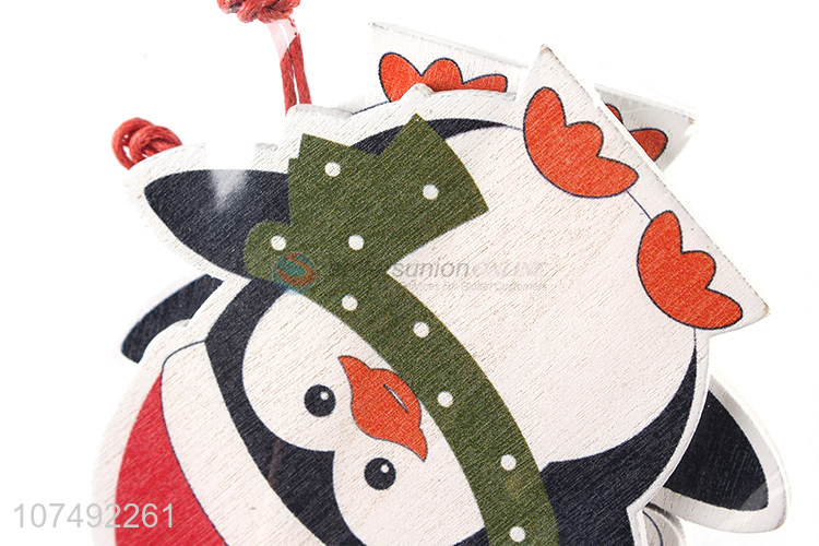 New Arrivals Cute Penguin Shape Wooden Christmas Hanging Ornament Xmas Decoration