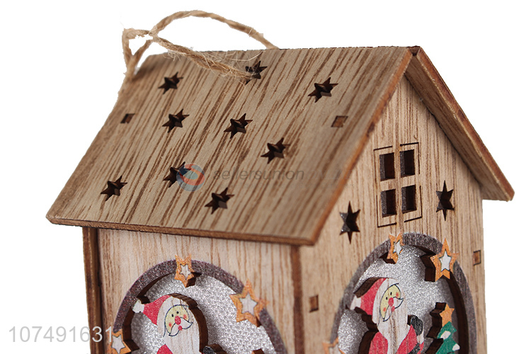 Hot Selling Christmas Decoration Craft Wooden Christmas House Led Light Pendant