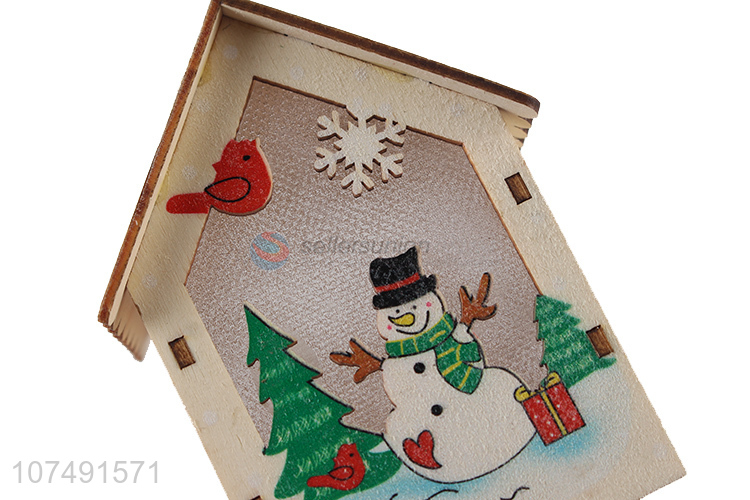 Bottom Price Christmas Decoration Wooden Christmas House Shape Pendant With Light