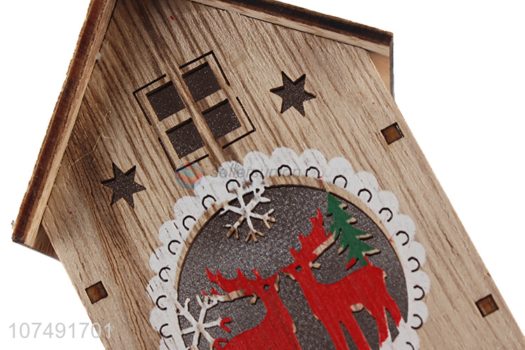 Factory Sell Festival Supplies Hanging Led Light Wooden House Christmas Decoration Crafts