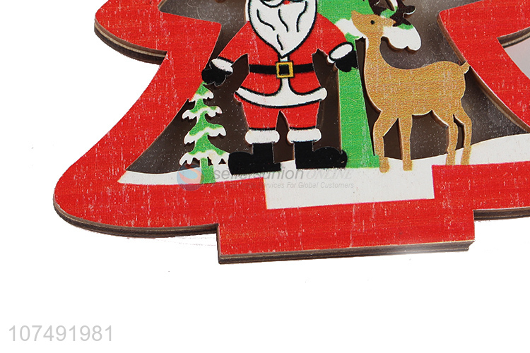 Wholesale Price Wooden Hanging Decoration Christmas Tree Ornament With Light