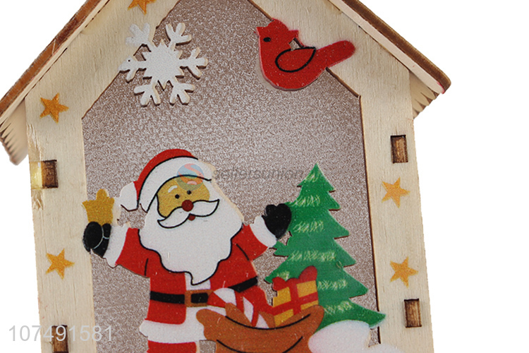Top Selling Wooden Christmas House Shape Led Light Pendant Christmas Decoration