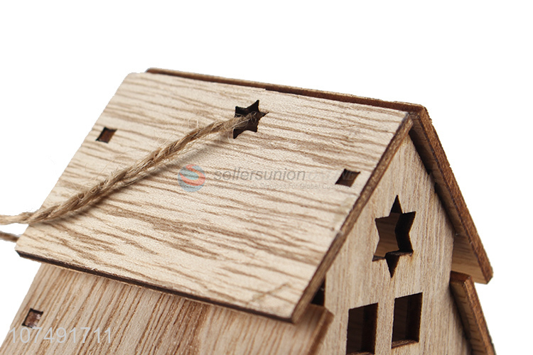 Premium Quality Christmas Ornaments Hanging Led Light Wooden House Pendant