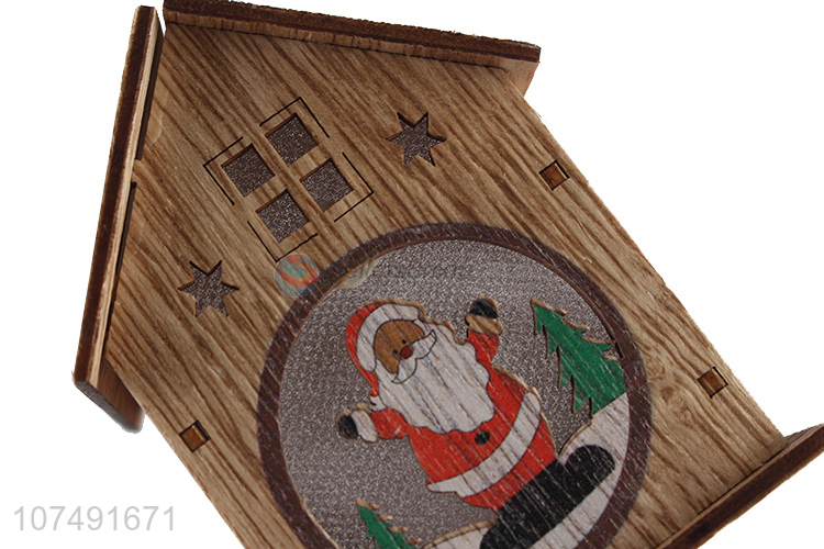 Promotion Price Christmas Ornaments Hanging Led Light Wooden House Pendant