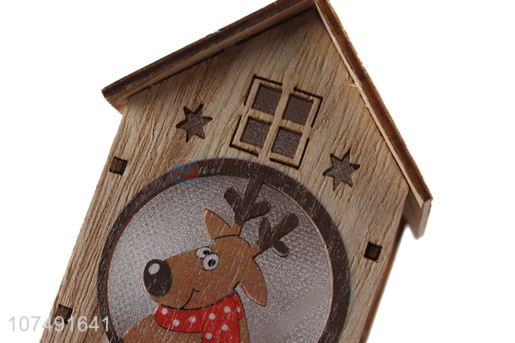 Cheap Price Christmas Ornaments Hanging Led Light Wooden House For Decoration