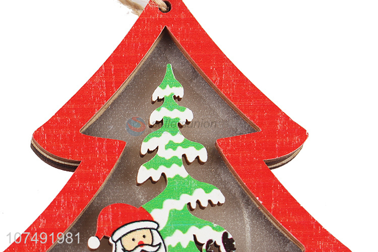 Wholesale Price Wooden Hanging Decoration Christmas Tree Ornament With Light