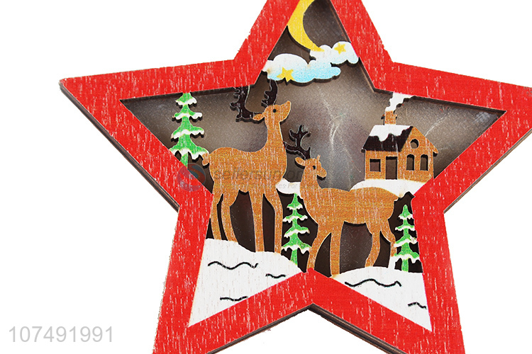 New Arrivals Star Design Hollow Out Wooden Christmas Tree Pendant With Light