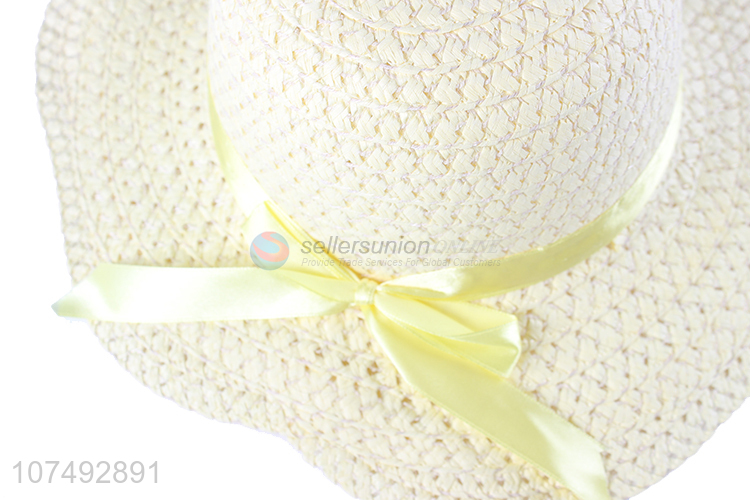Wholesale Outdoor Bowknot Design Summer Sun Cap Girls Straw Hat