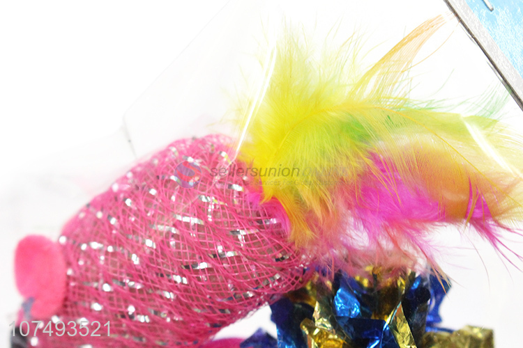 New Design Pet Woven Mouse Colorful Ball Chewing Hunt  Toy For Cat