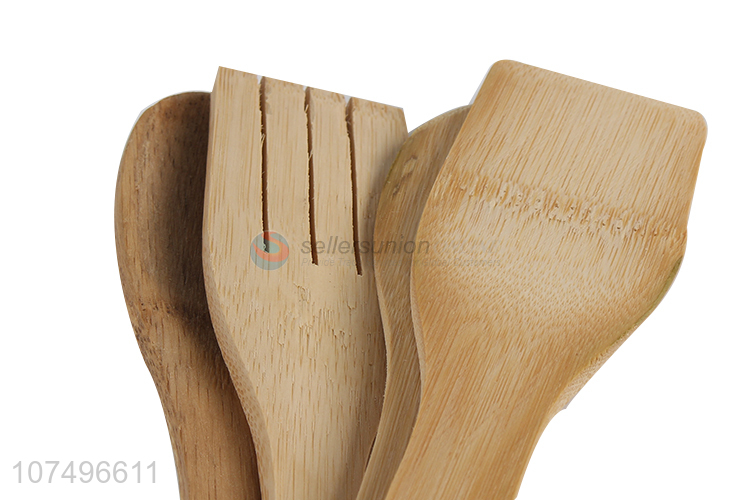 Custom logo bamboo cooking tool set bamboo spatula set with holder