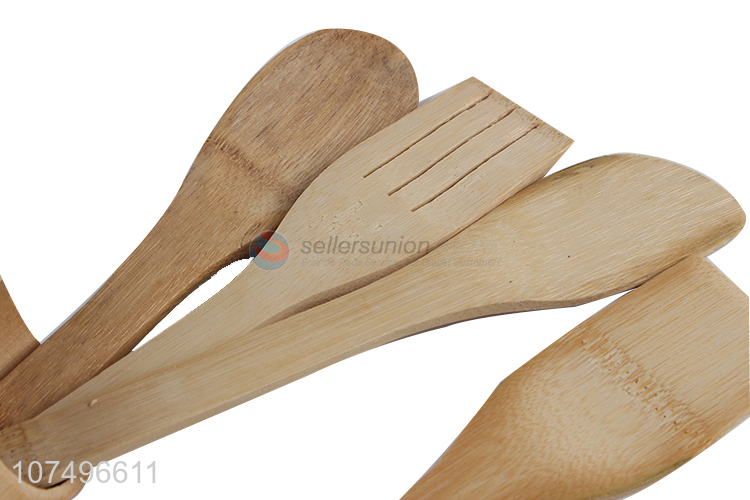 Custom logo bamboo cooking tool set bamboo spatula set with holder
