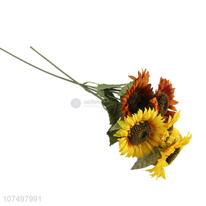 Promotional decorative 3 heads aritificial sunflower fake flowers