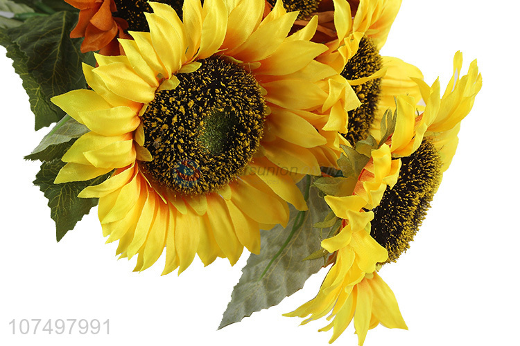 Promotional decorative 3 heads aritificial sunflower fake flowers