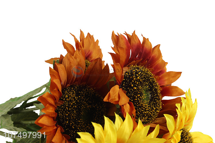 Promotional decorative 3 heads aritificial sunflower fake flowers
