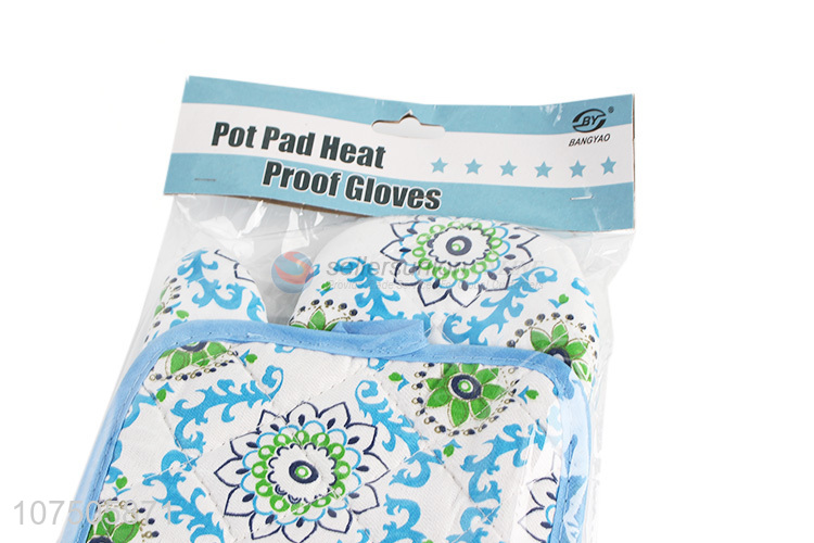 Custom logo heat resistant cotton oven mitt pot holder set for kitchen