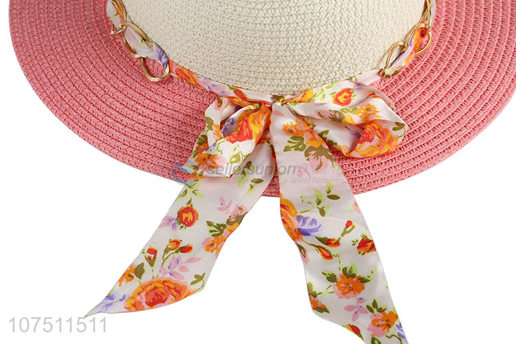 Wholesale fashion women summer ribbon straw hats sun hat
