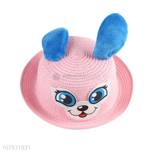 Factory price cartoon rabbit kids paper straw hat sun hats