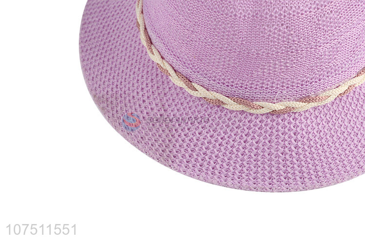 Custom fashion summer polyester knitting ladies sun hat with flower
