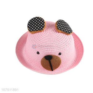 New design cartoon bear straw hat sun hat beach hat for kids