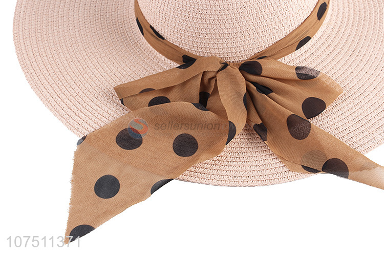 China supplier fashion ladies polka dot ribbon sun hat straw hat