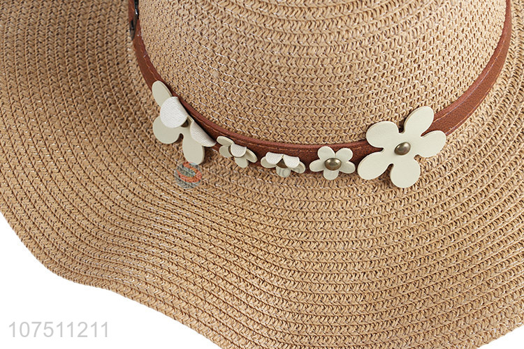 Custom exquisite wide brim ladies paper straw hats sun hat
