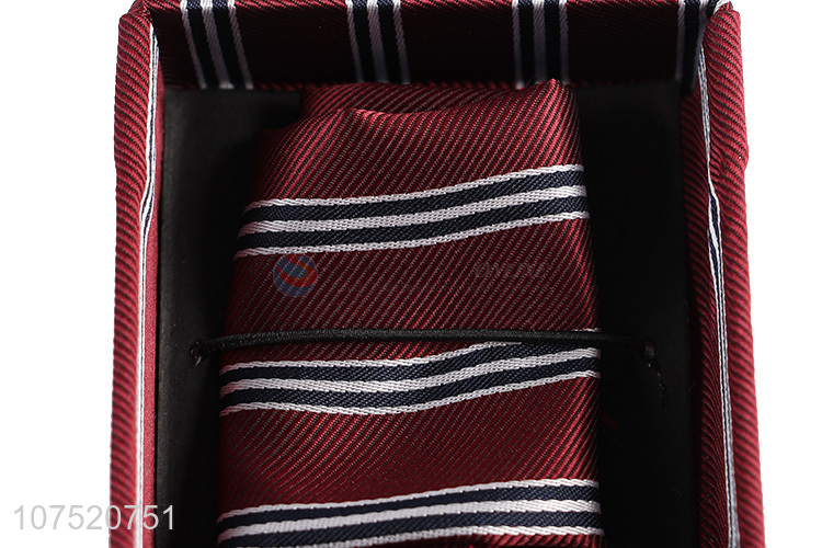 Promotional stripe pattern men's bow tie necktie and cufflinks set