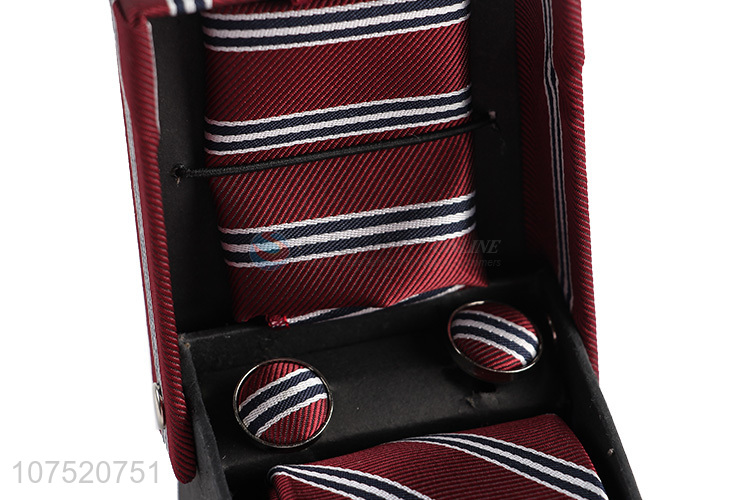 Promotional stripe pattern men's bow tie necktie and cufflinks set