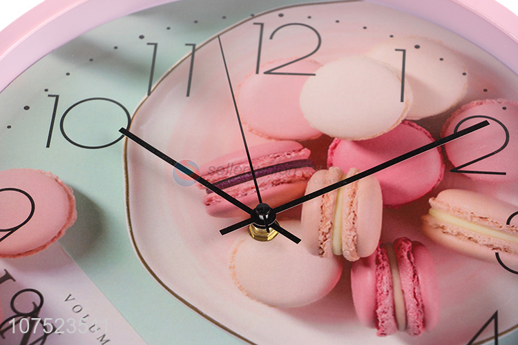 Best selling modern macarons pattern wall clock no-punch bedroom round clock quartz clock