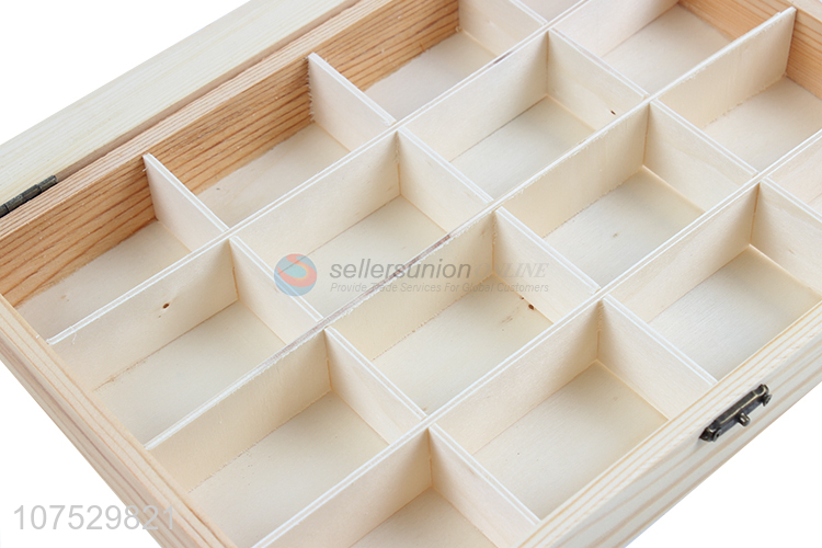 Factory price 16 compartments wooden jewellry box with glass window lid